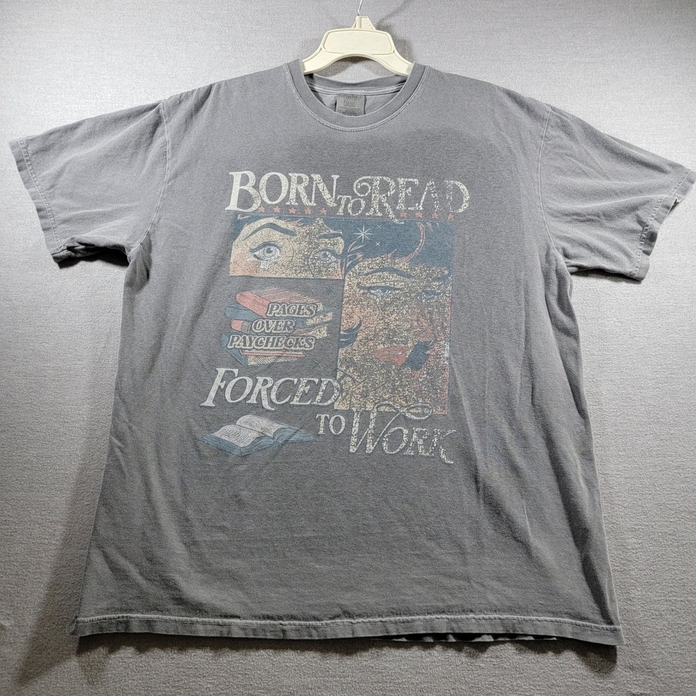 Born To Read Forced To Work Graphic T-shirt Vintage Wash  Good Unisex XL